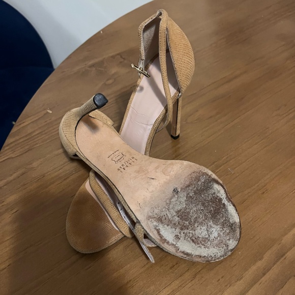 STUART WEITZMAN Nudistsong Goosebump Textured Suede Ankle Strap Heels Size 38 - Picture 5 of 7